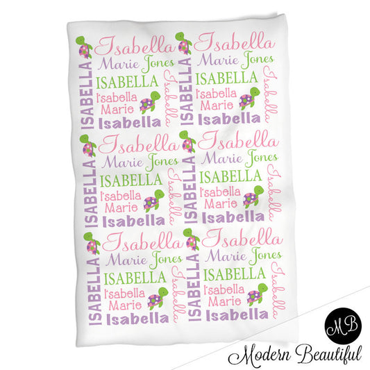 Baby Girl Turtle blanket, personalized baby gift, sea turtle blanket, girl baby blanket, personalized baby name blanket, photo prop Turtle1