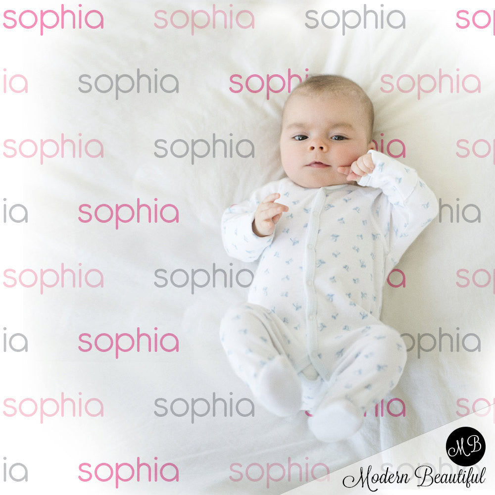 Baby Girl Name blanket in pink and gray, personalized baby gift, blanket, baby blanket, personalized baby name blanket, choose colors 1010