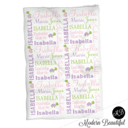 Girl Turtle blanket, personalized gift, turtle blanket, pink purple and green blanket, personalized name blanket, turtle tortoise blanket