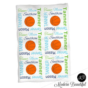 Boy Basketball blanket, personalized gift, basketball blanket, lime green and navy blue blanket, personalized sports name blanket, blanket