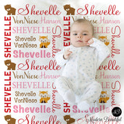 Woodland Animals Forest Animals Name Blanket, personalized baby gift, photo prop blanket, baby blanket, personalized blanket, choose colors