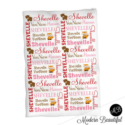 Woodland Animals Forest Animals Name Blanket, personalized baby gift, photo prop blanket, baby blanket, personalized blanket, choose colors