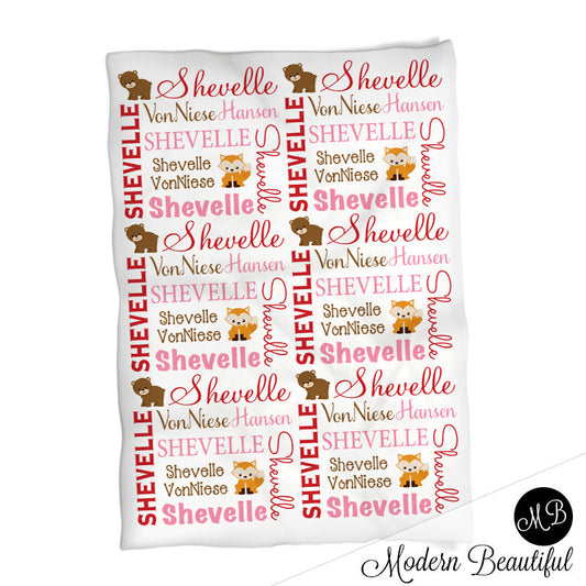 Woodland Animals Forest Animals Name Blanket, personalized baby gift, photo prop blanket, baby blanket, personalized blanket, choose colors