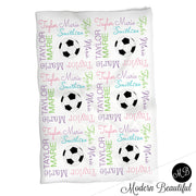 Girls Soccer blanket photo prop, girl soccer/football blanket, pink purple aqua green blanket, personalized sports name blanket, blanket