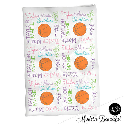 Girl Basketball blanket, personalized gift, basketball photo prop blanket, personalized sports name blanket, blanket