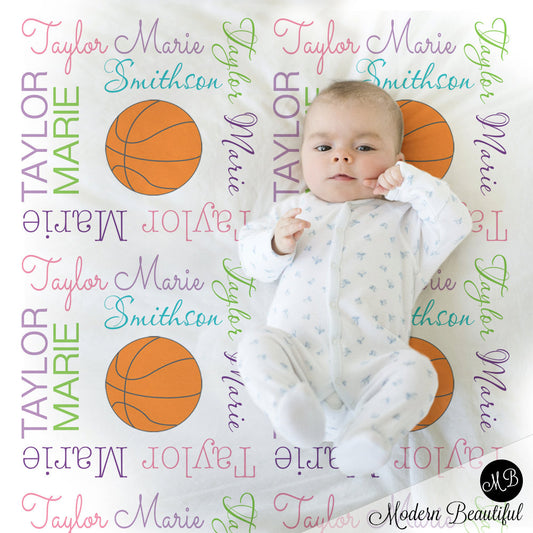 Girl Basketball blanket, personalized gift, basketball photo prop blanket, personalized sports name blanket, blanket