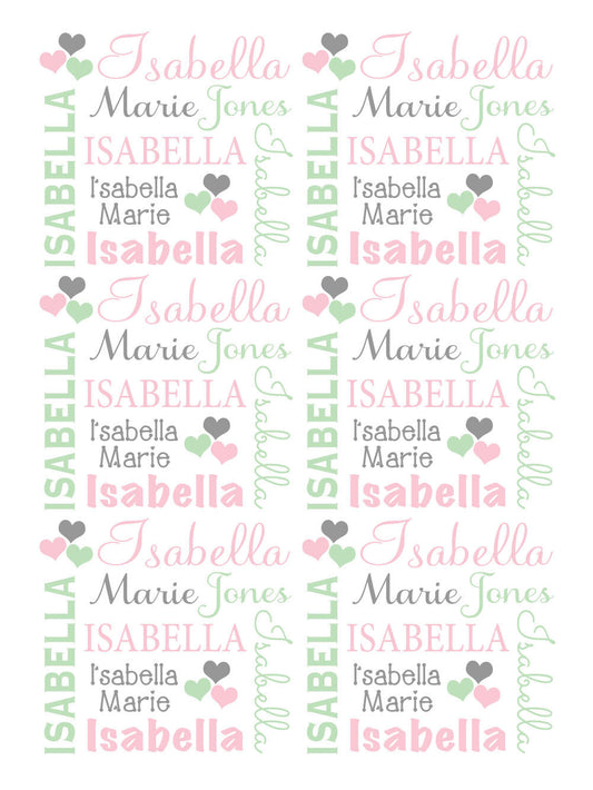 Hearts Name Blanket in pink mint and gray for Baby Girl, personalized baby gift, blanket, baby blanket, personalized blanket, choose colors