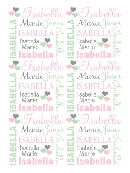 Hearts personalized baby name blanket, girls pink and mint heart newborn blanket, hearts swaddle blanket, heart baby gift (CHOOSE COLORS)