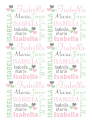 Hearts Name Blanket in pink mint and gray for Baby Girl, personalized baby gift, blanket, baby blanket, personalized blanket, choose colors