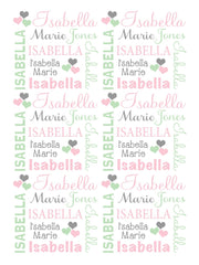 Hearts personalized baby name blanket, girls pink and mint heart newborn blanket, hearts swaddle blanket, heart baby gift (CHOOSE COLORS)