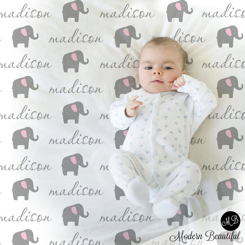 Girl Elephant Name Blanket photo prop blanket, personalized baby gift, cursive script font, personalized blanket, choose colors