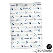 Copy of Airplane Name Blanket for Baby Boy, personalized baby gift, personalized photo prop blanket with airplanes - choose your colors
