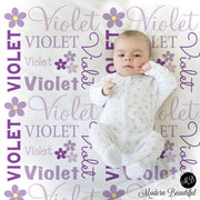 Flower Name Blanket in purple and gray for Baby Girl, personalized baby gift, blanket, baby blanket, personalized blanket, choose colors
