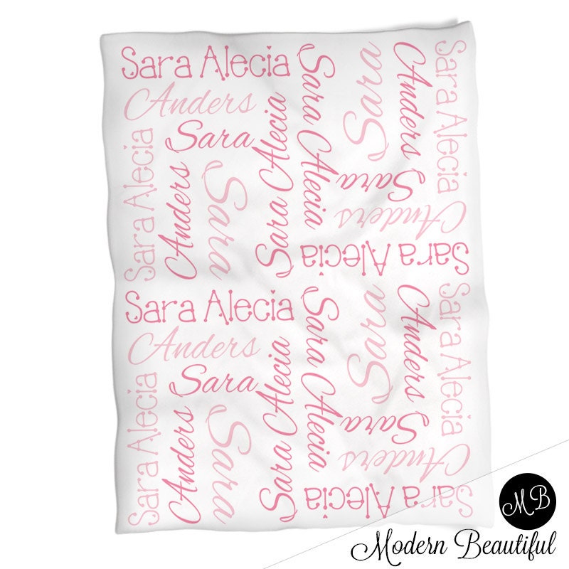 Baby Name Blanket in Pink, personalized name blanket, girl baby blanket, baby shower gift