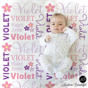 Photo Prop Blanket in pink lavender and purple for Baby Girl, personalized baby gift, photo prop, personalized blanket, choose colors