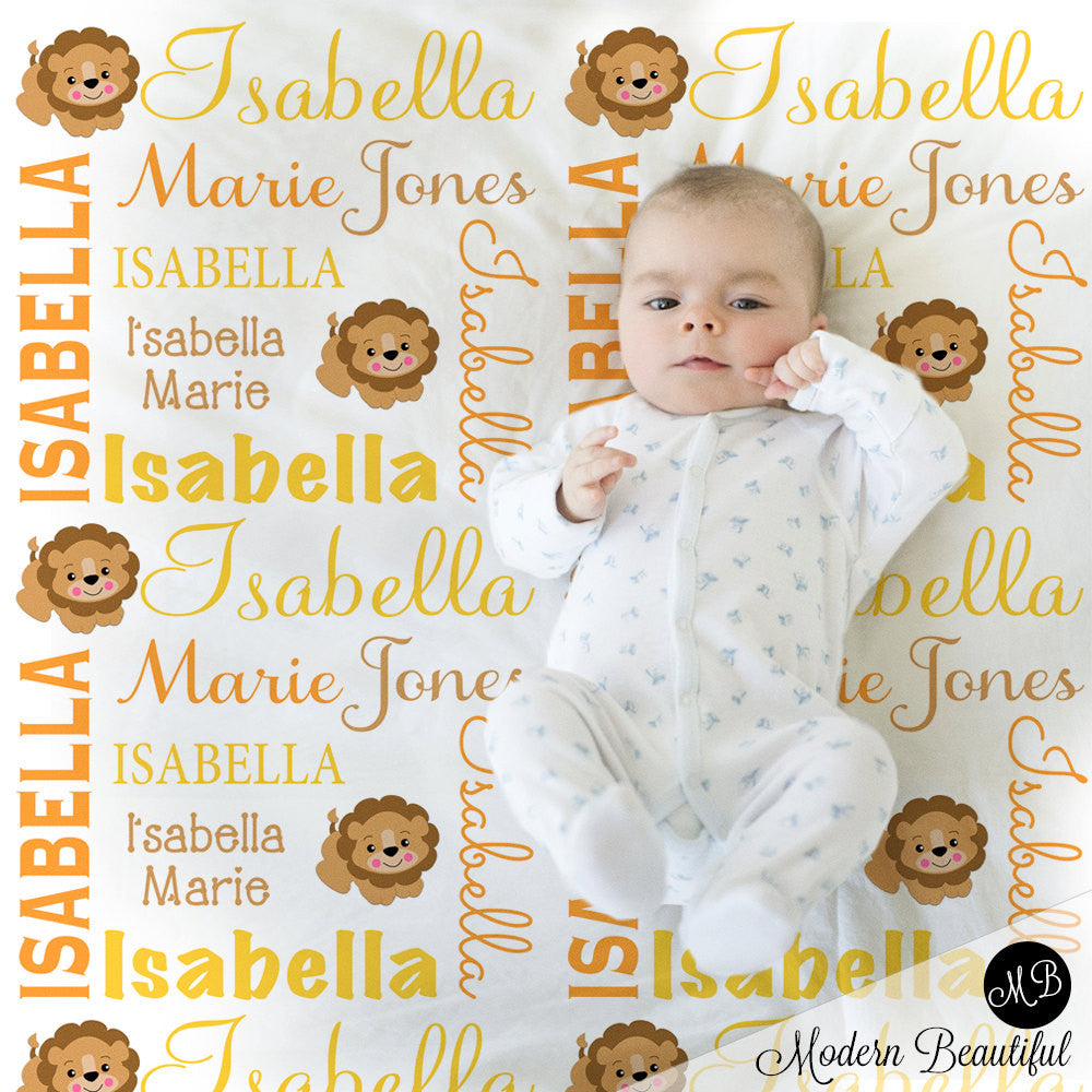 Lion Name Blanket for Baby Girl, personalized baby gift,  photo prop blanket, personalized blanket, safari animal lion choose colors