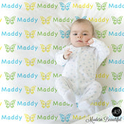 Butterfly Name Blanket for Girl- personalized baby gift photo prop blanket- repeating name with butterfly- personalized- choose your colors