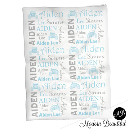 Baby boy personalized jeep 4x4 baby blanket, jeep blanket, 4x4 boy swaddle blanket , baby shower gift, boy gift, (CHOOSE COLORS)