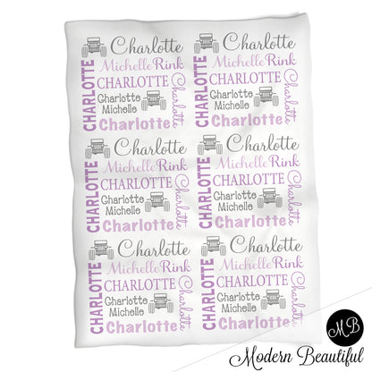 Personalized Jeep Baby Name Blanket Purple