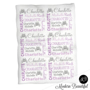 Purple and gray baby girl jeep 4x4 baby name blanket, 4x4 swaddling blanket, baby girl jeep blanket, 4x4 baby blanket, 4x4 baby shower gift, (CHOOSE COLORS)