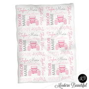 Baby girl jeep 4x4 baby name blanket, 4x4 swaddling blanket, baby girl jeep blanket, 4x4 baby blanket, 4x4 baby shower gift, (CHOOSE COLORS)