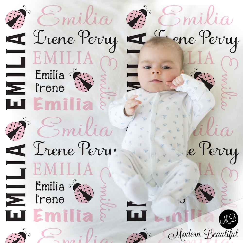 pink and black ladybug baby blanket