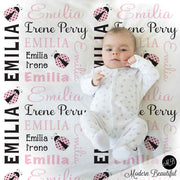 pink and black ladybug baby blanket