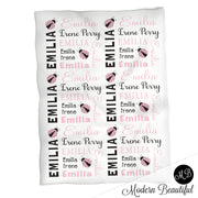 Baby girl ladybug name blanket, pink and black ladybug swaddling blankets, baby girl ladybugs blanket, ladybug baby shower gift, (CHOOSE COLORS)