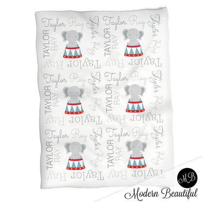 Circus girl baby name blanket, carnival personalized blanket, white and gray, boy or girl blanket, baby shower gift, personalized name blanket, (CHOOSE COLORS)