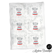 Circus girl baby name blanket, carnival personalized blanket, white and gray, boy or girl blanket, baby shower gift, personalized name blanket, (CHOOSE COLORS)