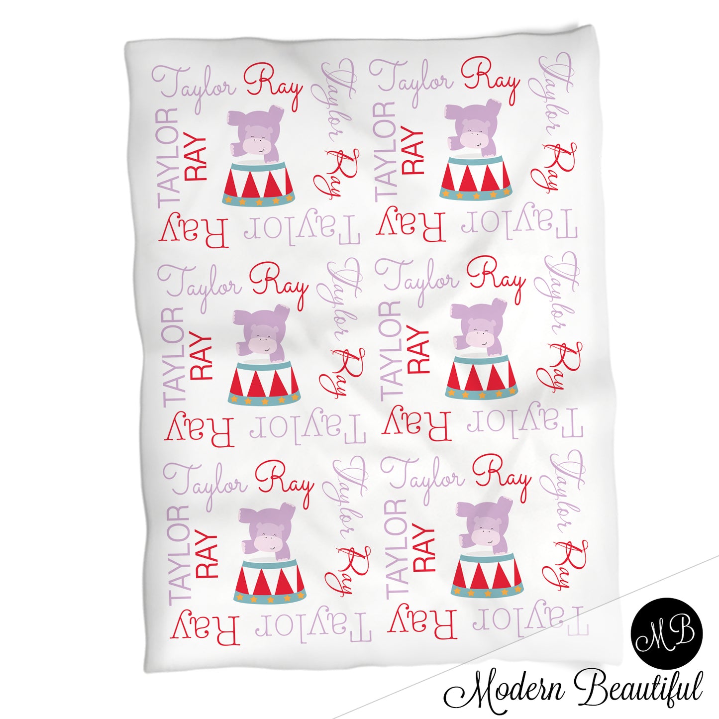 Circus girl baby name blanket, carnival personalized blankets, purple and red, boy or girl blanket, baby shower gift, personalized name blanket, (CHOOSE COLORS)