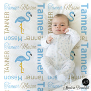 flamingo baby name blanket