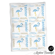 Flamingo baby blanket in blue for boy, personalized baby gift, flamingo blanket, blue flamingo blanket, personalized blanket, photo prop, choose colors