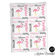 Baby girl pink flamingo name blanket, flamingo baby blanket, baby girl flamingo blanket, girl flamingo baby shower gift, choose colors