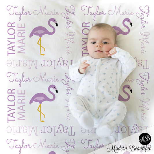 purple flamingo baby blanket
