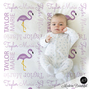 purple flamingo baby blanket