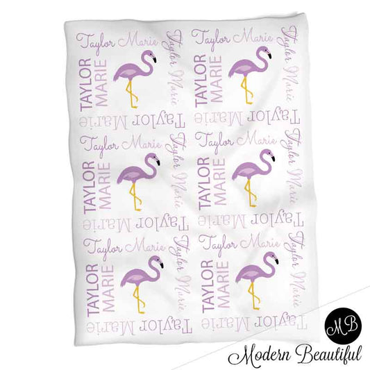 Baby girl purple flamingo name blanket, flamingo baby blanket, baby girl flamingo blanket, girl flamingo baby shower gift, choose colors