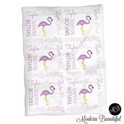 Baby girl purple flamingo name blanket, flamingo baby blanket, baby girl flamingo blanket, girl flamingo baby shower gift, choose colors