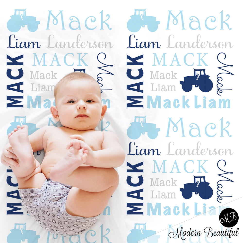 Tractor farm name blanket In Blue and Gray