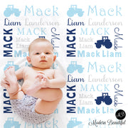 Tractor farm name blanket In Blue and Gray
