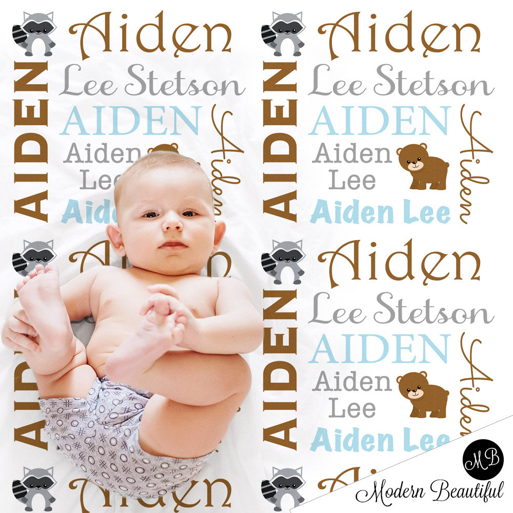 Woodland bear name blanket