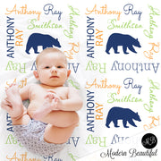 Bear baby boy personalized blanket