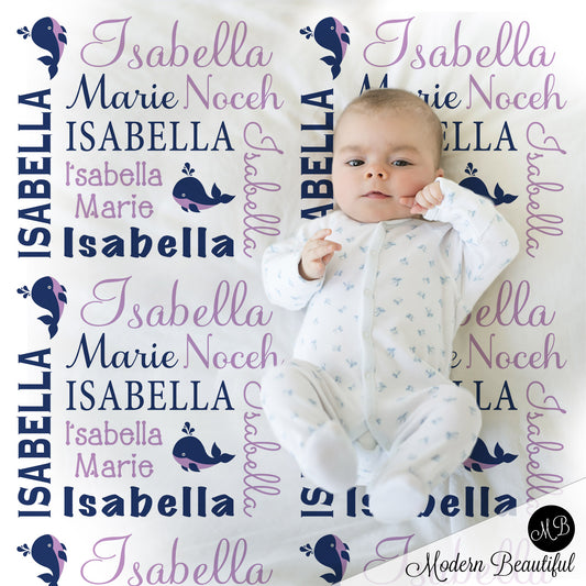 whale baby name blanket