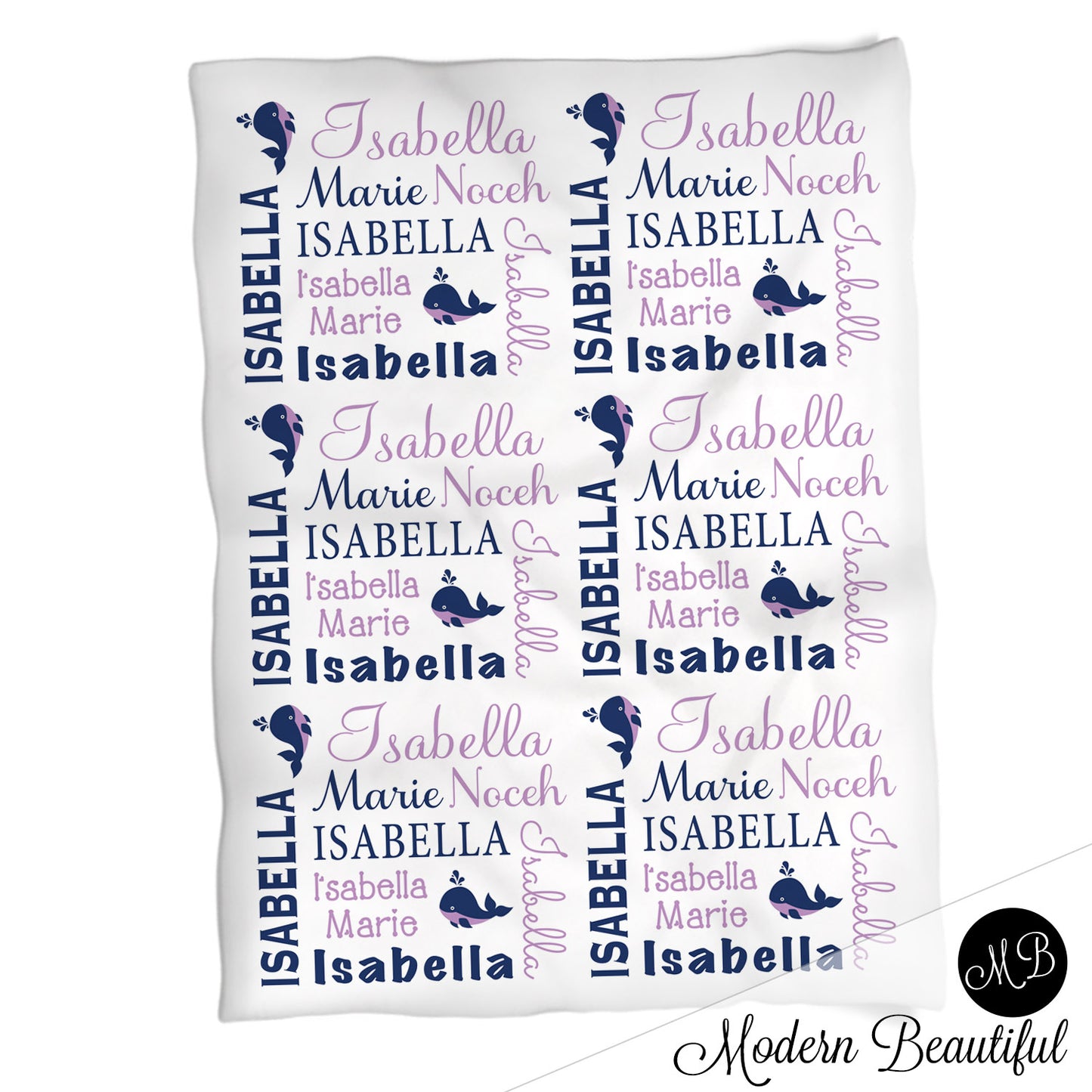 Whale girl baby name blanket, whale personalized blankets, purple and navy, boy or girl blanket, baby shower gift, personalized name blanket, (CHOOSE COLORS)