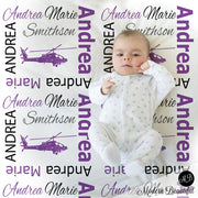 purple and black helicopter baby blanket