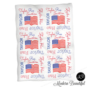 American flag girl baby name blanket, American flag personalized blankets, purple and navy, boy or girl blanket, baby shower gift, personalized name blanket, (CHOOSE COLORS)