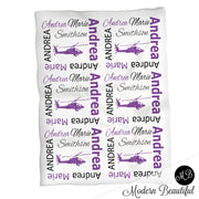 Baby girl helicopter name blanket, purple and black helicopter swaddling blankets, baby girl helicopter blanket, helicopter baby shower gift, (CHOOSE COLORS)