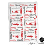 Helicopter name blanket in red and black, personalized boy army military baby blanket, boy or girl name blanket, personalized name blanket, baby shower gift (CHOOSE COLORS)