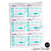 Baby girl chevy truck name blanket, vintage truck baby blanket, baby girl chevy truck blanket, girl chevy baby shower gift, choose colors