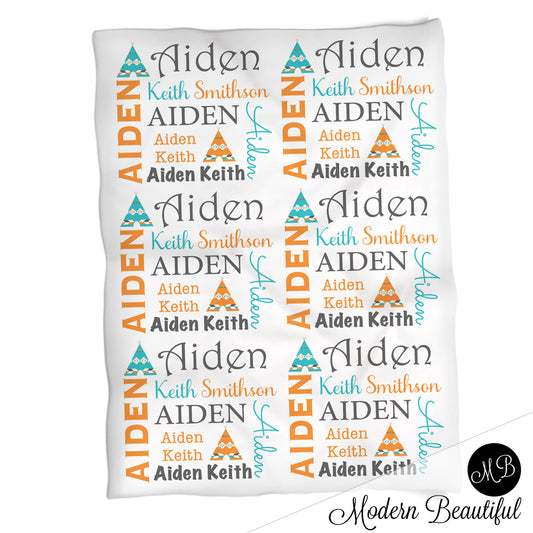Personalized Boho TeepeeBaby Name Blanket Boy